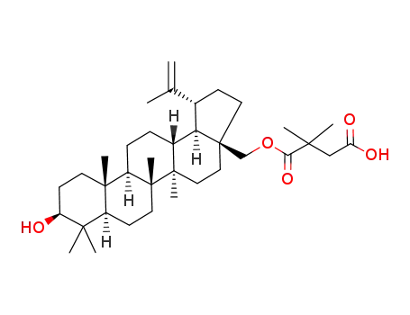 Molecular Structure of 332346-39-1 (2,2-Dimethyl-succinic acid 1-((1R,3aS,5aR,5bR,7aR,9S,11aR,11bR,13aR,13bR)-9-hydroxy-1-isopropenyl-5a,5b,8,8,11a-pentamethyl-icosahydro-cyclopenta[a]chrysen-3a-ylmethyl) ester)