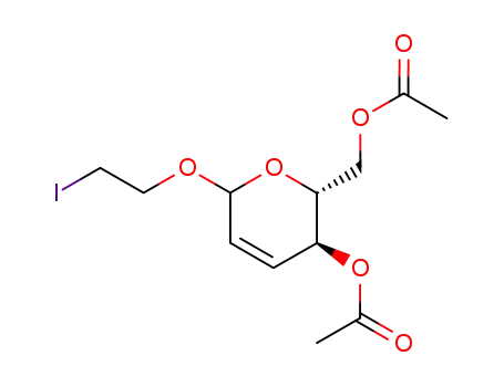 Molecular Structure of 142544-41-0 (2'-iodoethyl 4,6-di-O-acetyl-2,3-dideoxy-α-D-erythro-hex-2-enopyranoside)