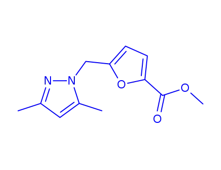 Molecular Structure of 374909-94-1 (5-(3,5-DIMETHYL-PYRAZOL-1-YLMETHYL)-FURAN-2-CARBOXYLIC ACID METHYL ESTER)