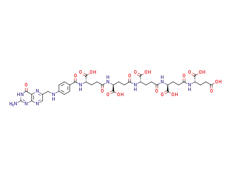 Molecular Structure of 33611-85-7 ((2S)-2-[[(4S)-4-[[(4S)-4-[[(4S)-4-[[(4S)-4-[[4-[(2-amino-4-oxo-1H-pteridin-6-yl)methylamino]benzoyl]amino]-4-carboxy-butanoyl]amino]-4-carboxy-butanoyl]amino]-4-carboxy-butanoyl]amino]-4-carboxy-butanoyl]amino]pentanedioic acid)