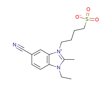 Molecular Structure of 32634-35-8 (5-CYANO-1-ETHYL-2-METHYL-3-(4-SULFOBUTYL)BENZIMIDAZOLIUM BETAINE)