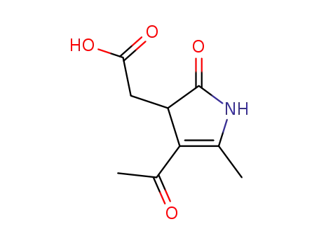Molecular Structure of 33492-33-0 (2-(4-ACETYL-2,3-DIHYDRO-5-METHYL-2-OXO-1H-PYRROL-3-YL)ACETIC ACID)