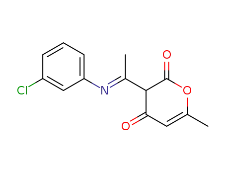 Molecular Structure of 33757-23-2 (3-[(1E)-N-(3-chlorophenyl)ethanimidoyl]-6-methyl-2H-pyran-2,4(3H)-dione)