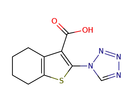 Molecular Structure of 461457-23-8 (2-(1H-tetrazol-1-yl)-4,5,6,7-tetrahydro-1-benzothiophene-3-carboxylic acid)