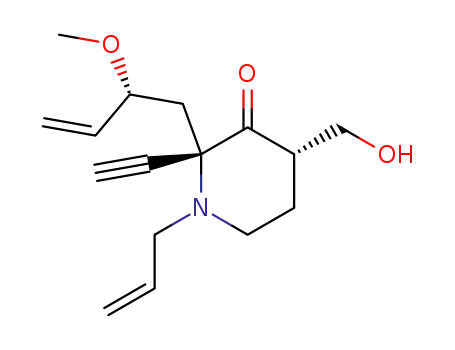 Molecular Structure of 896744-78-8 ((2S,4S)-1-allyl-2-ethynyl-4-(hydroxymethyl)-2-((R)-2-methoxybut-3-enyl)piperidin-3-one)
