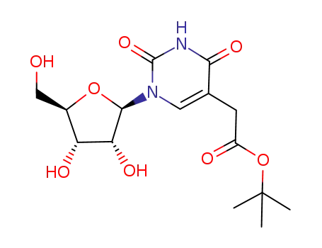 Molecular Structure of 189069-50-9 ([1-((2R,3R,4S,5R)-3,4-Dihydroxy-5-hydroxymethyl-tetrahydro-furan-2-yl)-2,4-dioxo-1,2,3,4-tetrahydro-pyrimidin-5-yl]-acetic acid tert-butyl ester)