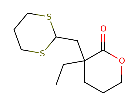 Molecular Structure of 62937-64-8 (2H-Pyran-2-one, 3-(1,3-dithian-2-ylmethyl)-3-ethyltetrahydro-)