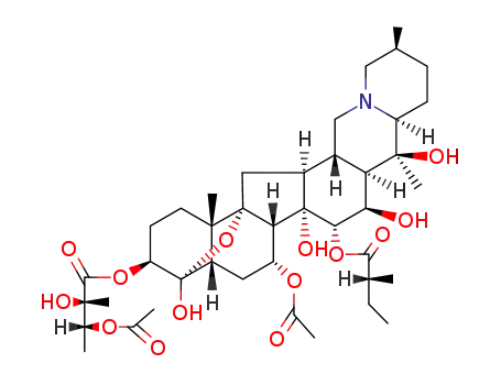 Molecular Structure of 465-75-8 (4α,9-Epoxycevane-3β,4,7α,14,15α,16β,20-heptol 7-acetate 3-[(2S,3R)-3-acetoxy-2-hydroxy-2-methylbutanoate]15-[(R)-2-methylbutanoate])