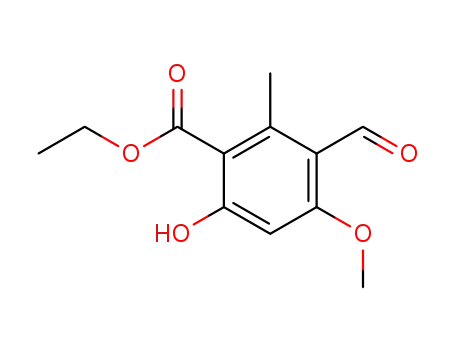Molecular Structure of 38629-36-6 (3-Formyl-6-hydroxy-4-methoxy-2-methylbenzoic acid ethyl ester)