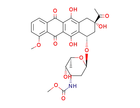 Molecular Structure of 38942-79-9 (5,12-Naphthacenedione, 8-acetyl-7,8,9,10-tetrahydro-6,8,11-trihydroxy-1-methoxy-10-2,3,6-trideoxy-3-(methoxycarbonyl)amino-.alpha.-L-lyxo-hexopyranosyloxy-, (8S-cis)-)