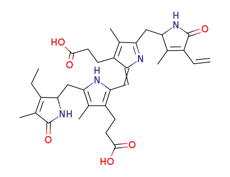 Molecular Structure of 3947-38-4 (3-[2-[(E)-[3-(2-carboxyethyl)-5-[(4-ethenyl-3-methyl-5-oxo-1,2-dihydropyrrol-2-yl)methyl]-4-methylpyrrol-2-ylidene]methyl]-5-[(3-ethyl-4-methyl-5-oxo-1,2-dihydropyrrol-2-yl)methyl]-4-methyl-1H-pyrrol-3-yl]propanoic acid)