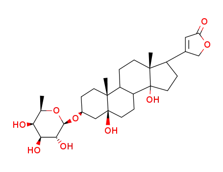 Molecular Structure of 1064-16-0 (Card-20(22)-enolide,3-[(6-deoxy-a-L-mannopyranosyl)oxy]-5,14-dihydroxy-,(3b,5b)- (9CI))