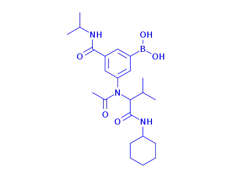 Molecular Structure of 397843-94-6 (Boronic acid, [3-[acetyl[1-[(cyclohexylamino)carbonyl]-2-methylpropyl]amino]-5-[[(1-methylethyl)amino]carbonyl]phenyl]- (9CI))