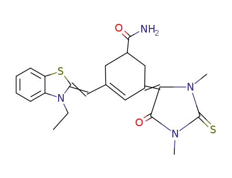 5-(1,3-dimethyl-5-oxo-2-thioxo-imidazolidin-4-ylidene)-3-(3-ethyl-3<i>H</i>-benzothiazol-2-ylidenemethyl)-cyclohex-3-enecarboxylic acid amide