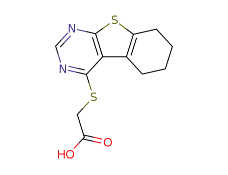 Molecular Structure of 40277-59-6 (2-((5,6,7,8-tetrahydrobenzo[4,5]thieno[2,3-d]pyrimidin-4-yl)thio)acetic acid)