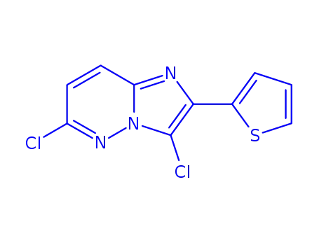 Molecular Structure of 483367-56-2 (Imidazo[1,2-b]pyridazine, 3,6-dichloro-2-(2-thienyl)-)