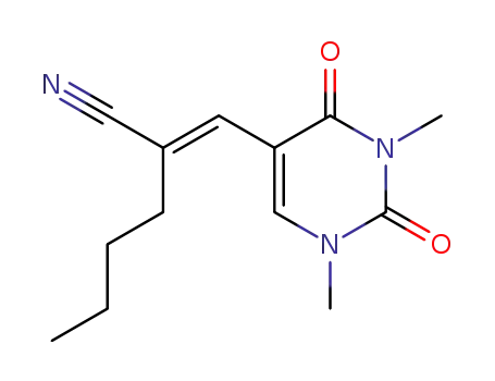 Molecular Structure of 74226-50-9 ((E)-2-<(1,2,3,4-tetrahydro-1,3-dimethyl-2,4-dioxo-5-pyrimidinyl)methylene>hexanenitrile)