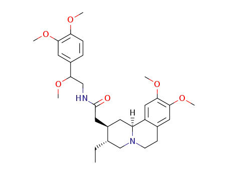 (+/-)-((11bΞ)-3<i>c</i>-ethyl-9,10-dimethoxy-(11b<i>r</i>)-1,3,4,6,7,11b-hexahydro-2<i>H</i>-pyrido[2,1-<i>a</i>]isoquinolin-2<i>t</i>-yl)-acetic acid-((Ξ)-3,4,β-trimethoxy-phenethylamide)