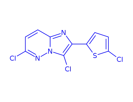 Molecular Structure of 483367-55-1 (Imidazo[1,2-b]pyridazine, 3,6-dichloro-2-(5-chloro-2-thienyl)-)