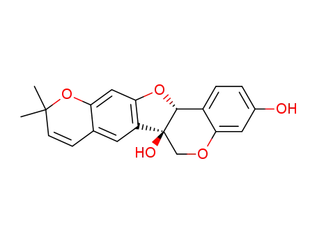 Molecular Structure of 41347-45-9 ((6aS)-6a,13aα-Dihydro-10,10-dimethyl-6H,10H-furo[3,2-c:4,5-g']bis[1]benzopyran-3,6aα-diol)
