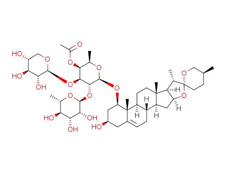 Molecular Structure of 1486510-50-2 (25(S)-ruscogenin 1-O-α-L-rhamnopyranosyl-(1→2)-[β-D-xylopyranosyl-(1→3)]-4-O-acetyl-β-D-fucopyranoside)