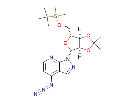 Molecular Structure of 119368-08-0 (4-Azido-1-[(3aR,4R,6R,6aR)-6-(tert-butyl-dimethyl-silanyloxymethyl)-2,2-dimethyl-tetrahydro-furo[3,4-d][1,3]dioxol-4-yl]-1H-pyrazolo[3,4-b]pyridine)