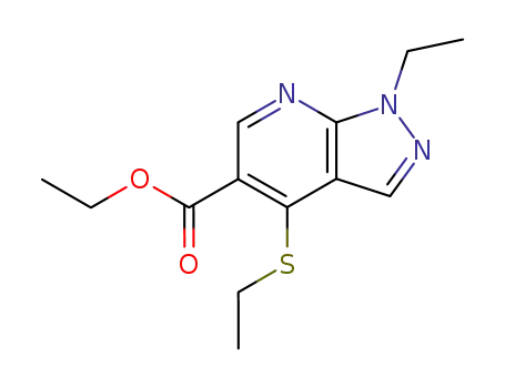 Molecular Structure of 50476-43-2 (1H-Pyrazolo(3,4-b)pyridine-5-carboxylic acid, 1-ethyl-4-(ethylthio)-,  ethyl ester)