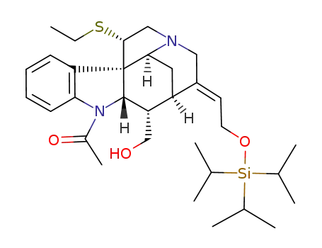Molecular Structure of 482351-16-6 ((6R,16α,19E)-1-acetyl-19,20-didehydro-6-(ethylthio)-18-[[tris(1-methylethyl)silyl]oxy]-curan-17-ol)