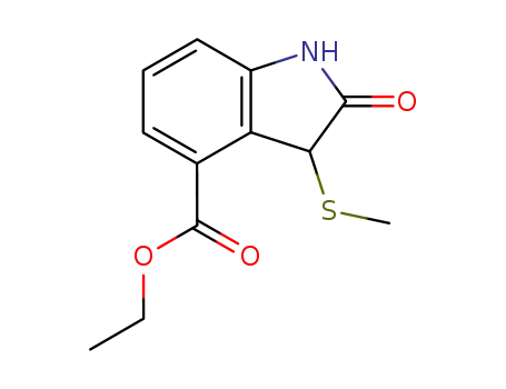 Molecular Structure of 61394-57-8 (1H-Indole-4-carboxylic acid, 2,3-dihydro-3-(methylthio)-2-oxo-, ethyl
ester)