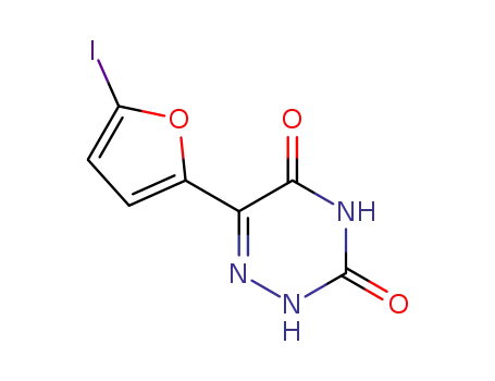 Molecular Structure of 73672-73-8 (6-(5-iodo-furan-2-yl)-2<i>H</i>-[1,2,4]triazine-3,5-dione)