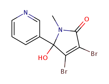 Molecular Structure of 51068-13-4 (3,4-dibromo-5-hydroxy-1-methyl-5-(pyridin-3-yl)-1,5-dihydro-2H-pyrrol-2-one)