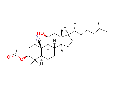 Molecular Structure of 22417-89-6 (Acetic acid (3S,5R,8R,9S,10R,11S,13R,14S,17R)-10-cyano-17-((R)-1,5-dimethyl-hexyl)-11-hydroxy-4,4,13,14-tetramethyl-hexadecahydro-cyclopenta[a]phenanthren-3-yl ester)