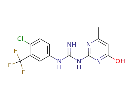 Molecular Structure of 51388-13-7 (1-[4-chloro-3-(trifluoromethyl)phenyl]-2-(6-methyl-4-oxo-1,4-dihydropyrimidin-2-yl)guanidine)
