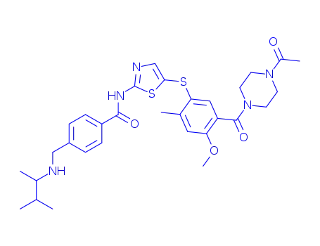 Molecular Structure of 439574-61-5 (N-(5-((5-(4-acetylpiperazine-1-carbonyl)-4-methoxy-2-methylphenyl)thio)thiazol-2-yl)-4-(((3-methylbutan-2-yl)amino)methyl)benzamide)