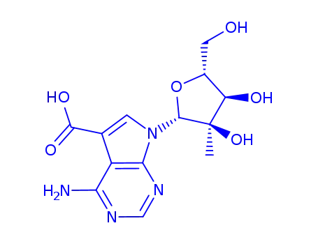 Molecular Structure of 443642-56-6 (4-Amino-7-(2-C-methyl-beta-D-ribofuranosyl)-7H-pyrrolo[2,3-d]pyrimidine-5-carboxylic acid)