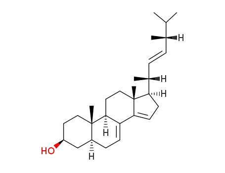 Molecular Structure of 516-87-0 ((22E)-5α-Ergosta-7,14,22-trien-3β-ol)