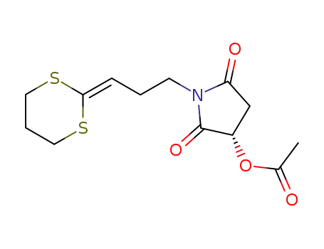 Molecular Structure of 85319-60-4 (2,5-Pyrrolidinedione, 3-(acetyloxy)-1-[3-(1,3-dithian-2-ylidene)propyl]-,
(3S)-)