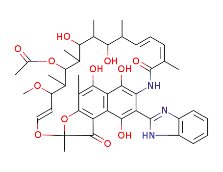 Molecular Structure of 38128-97-1 ((24E)-8-(1,3-dihydro-2H-benzimidazol-2-ylidene)-5,6,17,19-tetrahydroxy-23-methoxy-2,4,12,16,18,20,22-heptamethyl-1,9,11-trioxo-1,2,8,9-tetrahydro-2,7-(epoxypentadeca[1,11,13]trienoimino)naphtho[2,1-b]furan-21-yl acetate)
