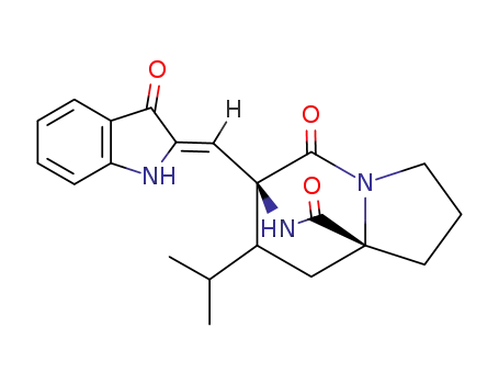 Molecular Structure of 38136-69-5 ((3S,8aR,10S)-3-[[(E)-1,3-Dihydro-3-oxo-2H-indol-2-ylidene]methyl]-1,2,3,7,8,8a-hexahydro-10-(1-methylethyl)-6H-3,8a-ethanopyrrolo[1,2-a]pyrazine-1,4-dione)