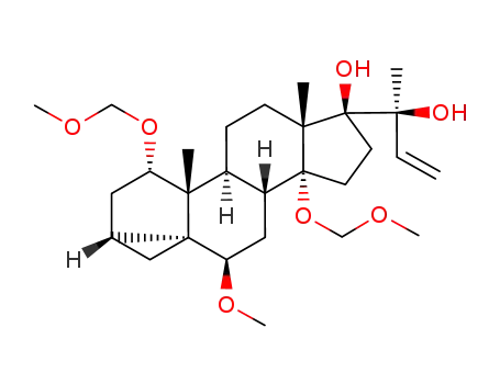Molecular Structure of 131791-14-5 ((1aR,3S,3aR,3bS,5aR,6S,8aR,8bR,10R,10aR)-6-((S)-1-Hydroxy-1-methyl-allyl)-10-methoxy-3,8a-bis-methoxymethoxy-3a,5a-dimethyl-hexadecahydro-cyclopenta[a]cyclopropa[2,3]cyclopenta[1,2-f]naphthalen-6-ol)