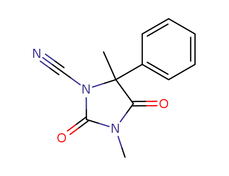 Molecular Structure of 102617-86-7 (3,5-Dimethyl-2,4-dioxo-5-phenyl-imidazolidine-1-carbonitrile)