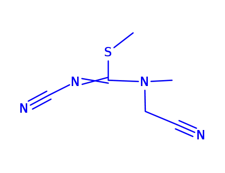 Molecular Structure of 586965-23-3 (Carbamimidothioic acid, N-cyano-N-(cyanomethyl)-N-methyl-, methyl ester)
