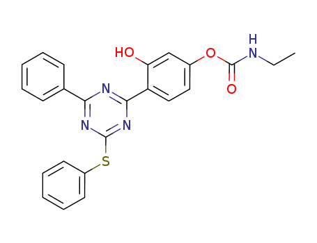 Carbamic acid, ethyl-,3-hydroxy-4-[4-phenyl-6-(phenylthio)-s-triazin-2-yl]phenyl ester