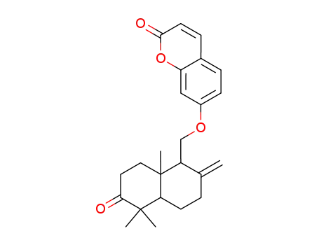 Molecular Structure of 52645-61-1 ((-)-7-[[[(1R,4aβ)-Decahydro-5,5,8aα-trimethyl-2-methylene-6-oxonaphthalene]-1α-yl]methoxy]-2H-1-benzopyran-2-one)