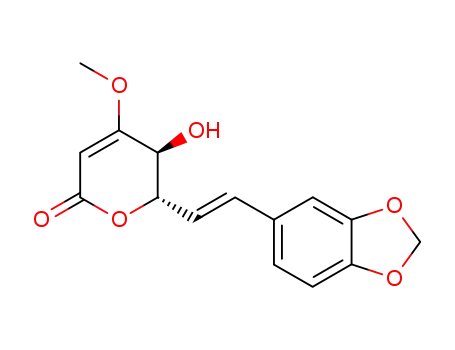 Molecular Structure of 52525-98-1 ((5S)-6α-[(E)-2-(1,3-Benzodioxol-5-yl)ethenyl]-5,6-dihydro-5β-hydroxy-4-methoxy-2H-pyran-2-one)