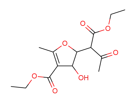 Molecular Structure of 100915-47-7 (2-(4-ethoxycarbonyl-3-hydroxy-5-methyl-2,3-dihydro-[2]furyl)-acetoacetic acid ethyl ester)
