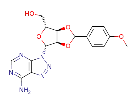 Molecular Structure of 53458-42-7 (3-[2,3-O-(4-methoxybenzylidene)pentofuranosyl]-3H-[1,2,3]triazolo[4,5-d]pyrimidin-7-amine)