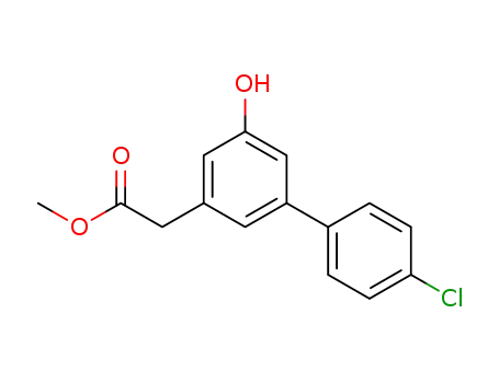 Molecular Structure of 53136-99-5 (4'-Chloro-5-hydroxy-(1,1'-biphenyl)-3-acetic acid methyl ester)
