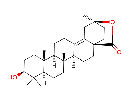 Molecular Structure of 53526-69-5 (3β,20β-Dihydroxy-30-norolean-13(18)-en-28-oic acid 28,20-lactone)