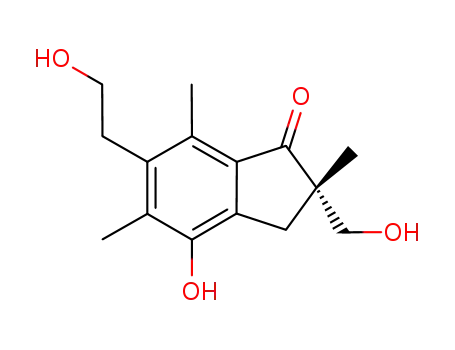 Molecular Structure of 53823-03-3 (1H-Inden-1-one, 2,3-dihydro-4-hydroxy-6-(2-hydroxyethyl)-2-(hydroxymet hyl)-2,5,7-trimethyl-, (-)-)